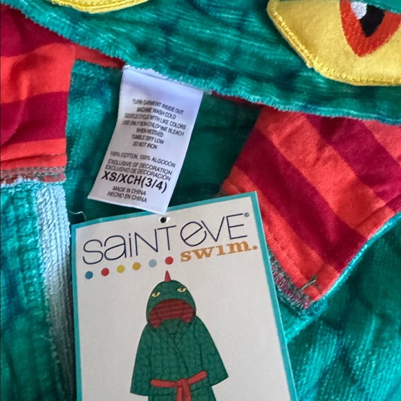 NEW Saint Eve swim cover up robe gecko lizard boys beach belted green XS 3/4 - Picture 3 of 6